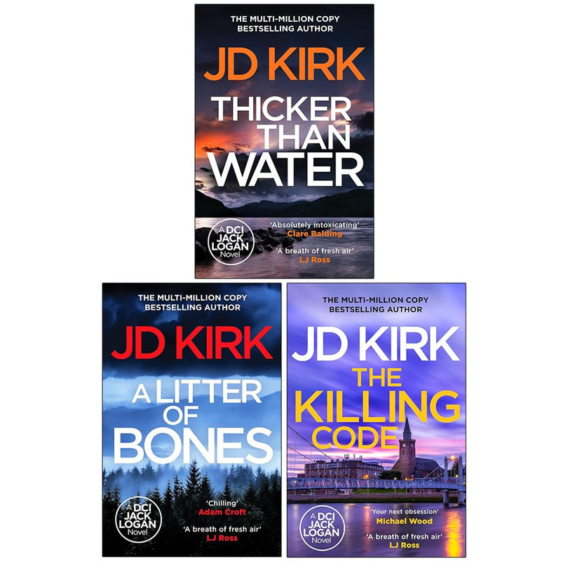 DCI Logan Crime Thrillers 3 Books Collection Set By JD Kirk (Thicker Than Water, A Litter of Bones, The Killing Code)