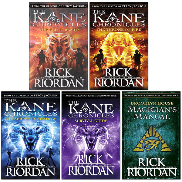 Rick Riordan Kane Chronicles Series 5 Books Collection Set (The Red Pyramid, The Throne of Fire, The Serpents Shadow, [Hardcover] Survival Guide, [Hardcover] Brooklyn House Magician's Manual)