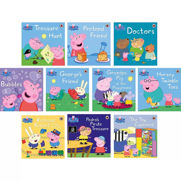 Peppa Pig 10 Books Collection Set George’s Friend, Doctors, Bubbles, Grandpa Pig at the Playground, Richard Rabbit Comes to Play, Pedro’s Pirate Treasure