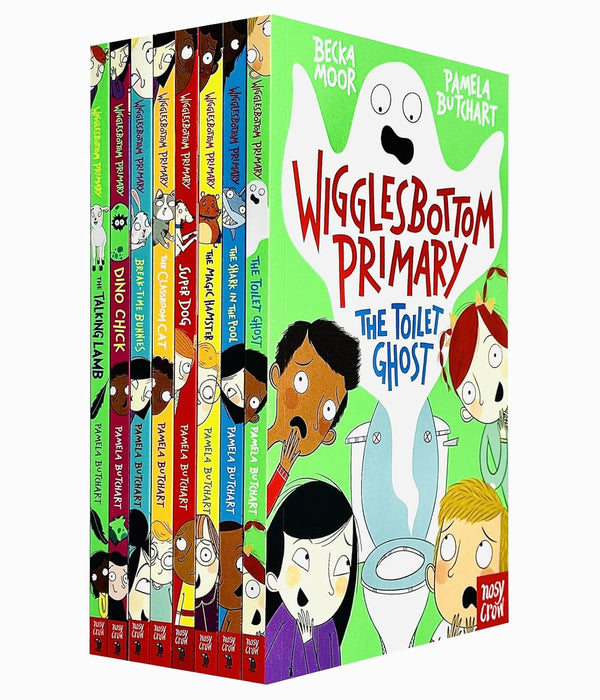 Wigglesbottom Primary Series 8 Books Collection Set By Pamela Butchart (The Toilet Ghost, Shark in the Pool, Magic Hamster, Super Dog, Classroom Cat, Break-Time Bunnies, Dino Chick & Talking Lamb)