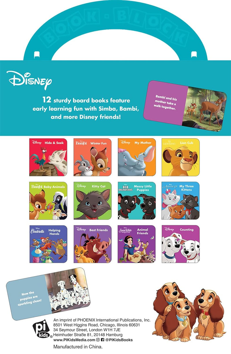 Disney Lion King, Bambi, 101 Dalmatians, and More! - Baby Animals My First Library Board Book Block 12-Book Set - First Words, Alphabet, Numbers, and More! Baby Books - PI Kids