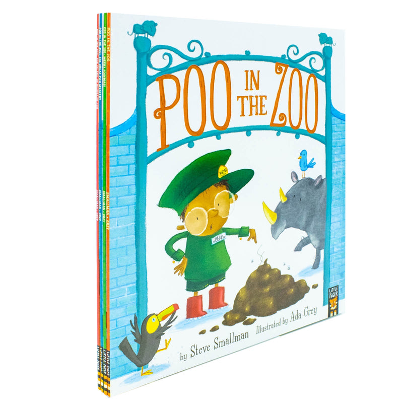 Poo in the Zoo Series 4 Books Collection Set By Smallman & Grey(Poo in the Zoo, Merry Poopmas!, The Great Poo Mystery & The Island of Dinosaur Poo)