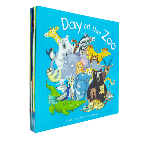 A Day at the Zoo 10 Animal Stories Illustrated Picture Flats Book Collection Set (Animal Magic, Little Giraffe Big Idea, Little Penguin, See You Later Alligator,The Silent Owl, Milly the Meerkat)