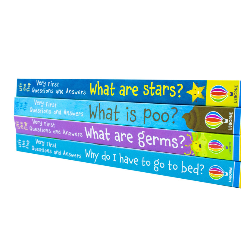 Usborne Lift-The-Flap Very First Questions and Answers Collection 2 - 4 Books Set (What are Stars, What is poo, What are germs, Why do I have to go to bed)