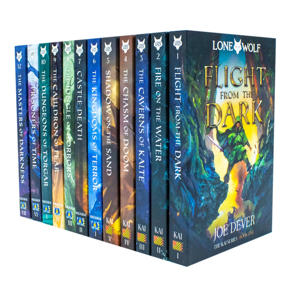 Lone Wolf Series Books 1-12 Collection Set By Joe Dever (Flight from the Dark, Fire on the Water, Caverns of Kalte, Chasm of Doom, Shadow on the Sand, The Kingdoms of Terror, Castle Death & More)