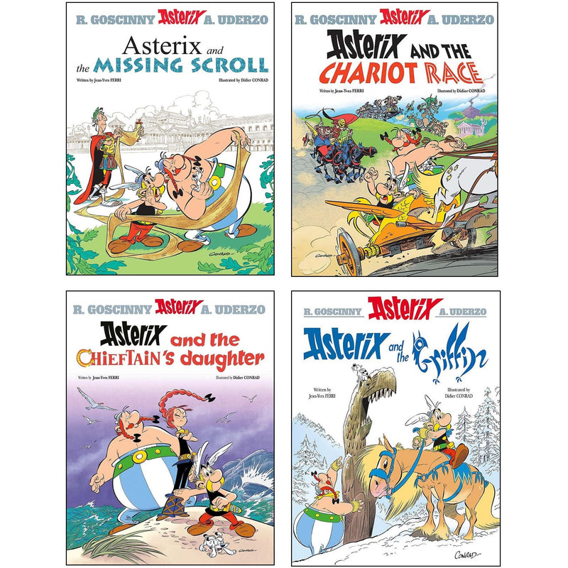 Asterix Series 8 Collection 4 Books Set (Book 36-39) (Asterix and The Missing Scroll, Asterix and The Chariot Race, Asterix and The Chieftain Daughter ; Asterix and the Griffin)