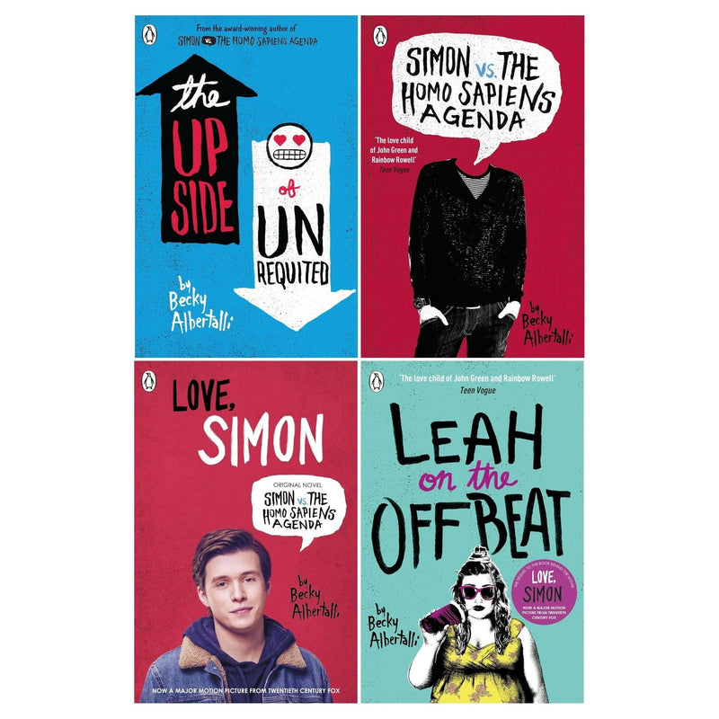 Becky Albertalli 4 Books Collection Set (Simon vs. the Homo Sapiens Agenda, Love Simon, Leah on the Offbeat, The Upside of Unrequited)