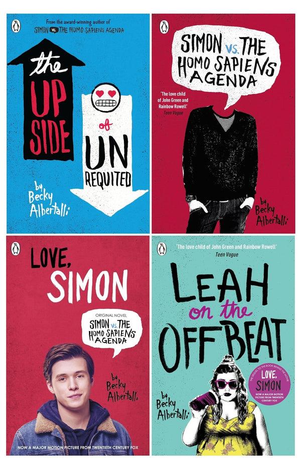 Becky Albertalli 4 Books Collection Set (Simon vs. the Homo Sapiens Agenda, Love Simon, Leah on the Offbeat, The Upside of Unrequited)