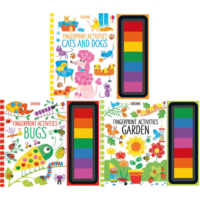 Usborne Fingerprint Activities Series 3 Books Collection Set - Garden, Cats & Dogs, Bugs