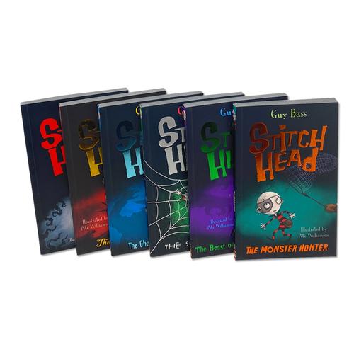 Stitch Head Series 6 Books Collection Box Set by Guy Bass (Stitch Head, Pirate's Eye, Ghost of Grotteskew, Spider's Lair)