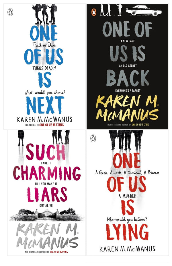 Karen M McManus Collection 4 Books Set (One of Us is Lying, One of Us is Next, One of Us is Back, Such Charming Liars)