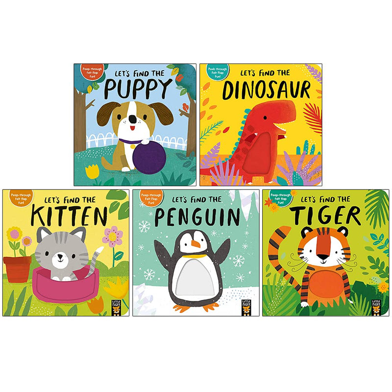 Peekaboo Lets Find the Animals Felt Lift The Flap Collection 5 Boards Books Box Set (Age 0-3)
