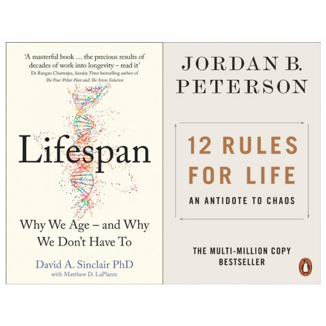 Lifespan Why We Age and Why We Dont Have To By Dr David A. Sinclair & 12 Rules for Life An Antidote to Chaos By Jordan B. Peterson 2 books Collection Set