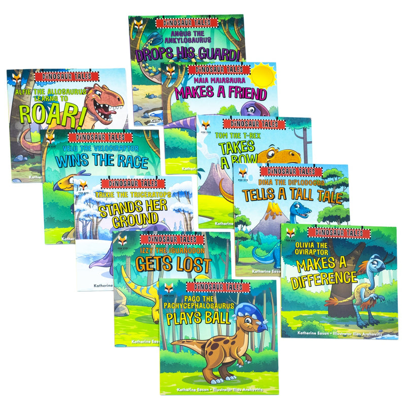 Dinosaur Tales 10 Picture Book Collection Set (Alfie The Allosaurus Learn to Roar, Olivia The Oviraptor Makes A Difference, Velu The Velociraptor Wins The ... Lost, Velu The Velociraptor Wins The Race)