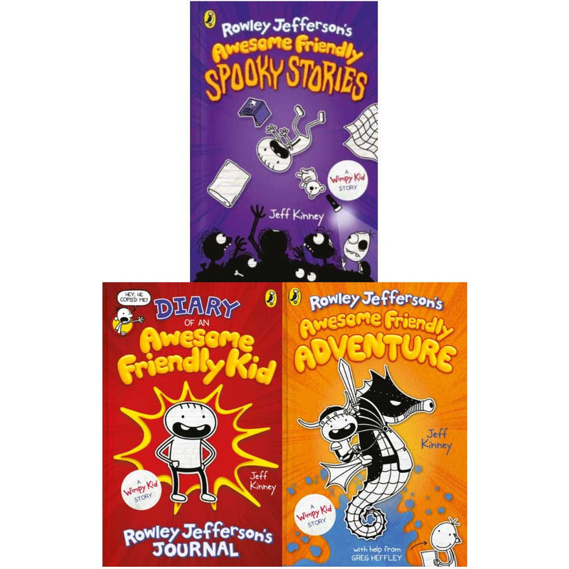 Jeff Kinney 3 Books Collection Set (Diary of an Awesome Friendly Kid, Rowley Jeffersons Awesome Friendly Adventure, Awesome Friendly Spookystories)