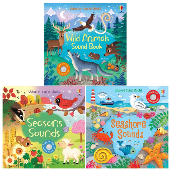 Usborne Sound Books Collection 3 Books Set (Seasons Sounds, Wild Animal Sounds, Seashore Sounds)