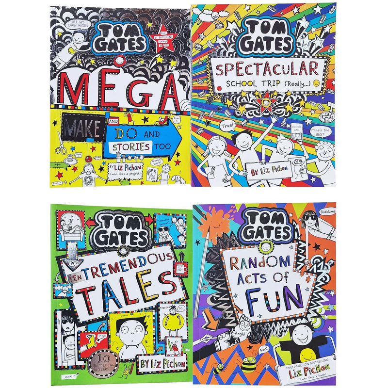 Tom Gates Series 4 Books Collection Set (16 to 19) [Mega Make and Do and Stories Too!, Spectacular School Trip (Really...), Ten Tremendous Tales & Random Acts of Fun]