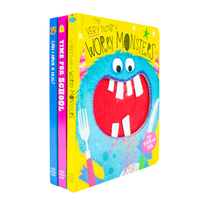 The Very Hungry Worry Monsters Touch and Feel Library 3 Books Set (The Very Hungry Worry Monsters, Can I have a Hug, Time for School)